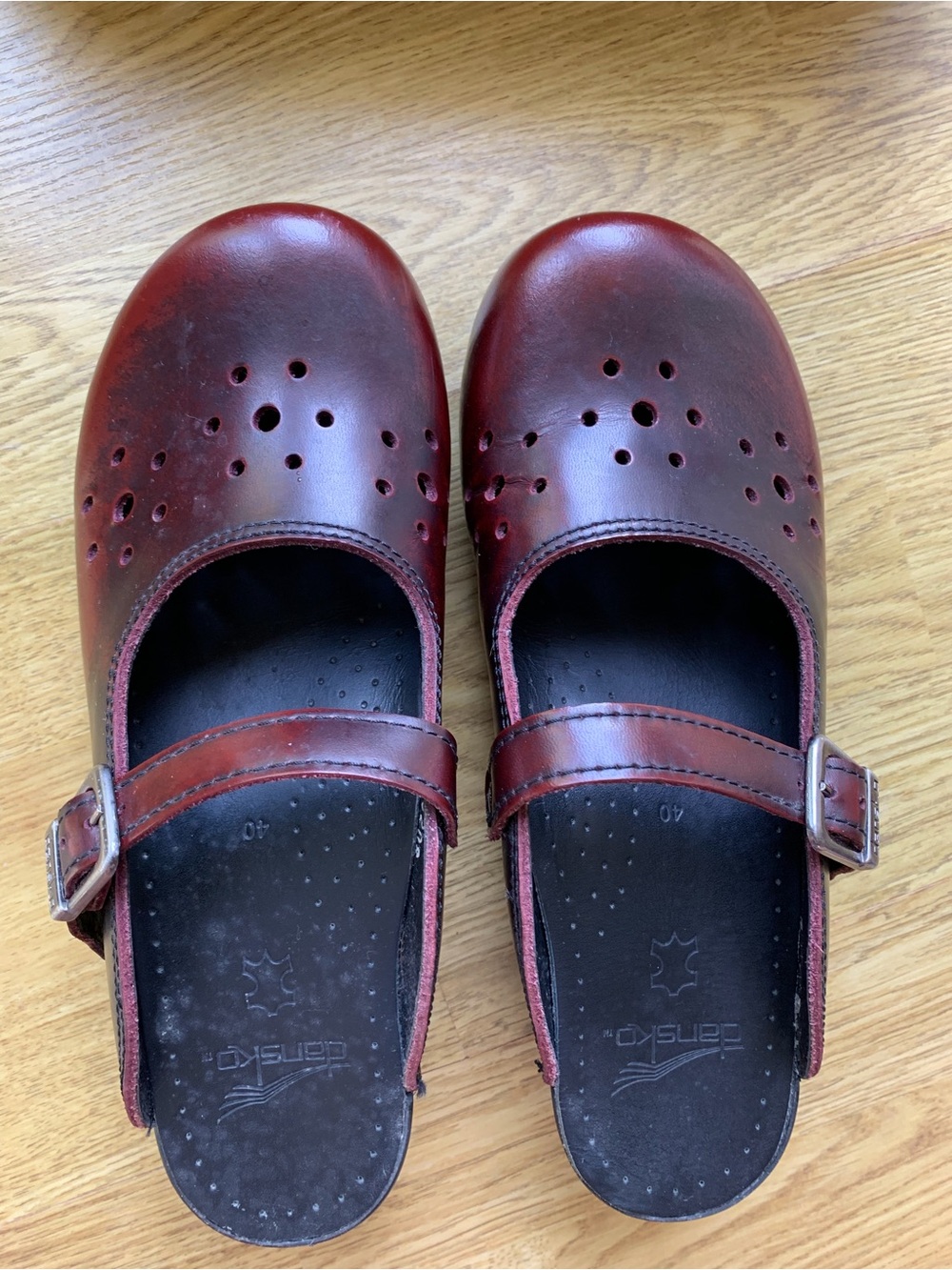 Dansko Burgundy Leather Mary Jane Clogs